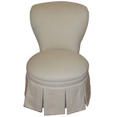 Vintage Slipper Chair Newly Upholstered in Beige Linen