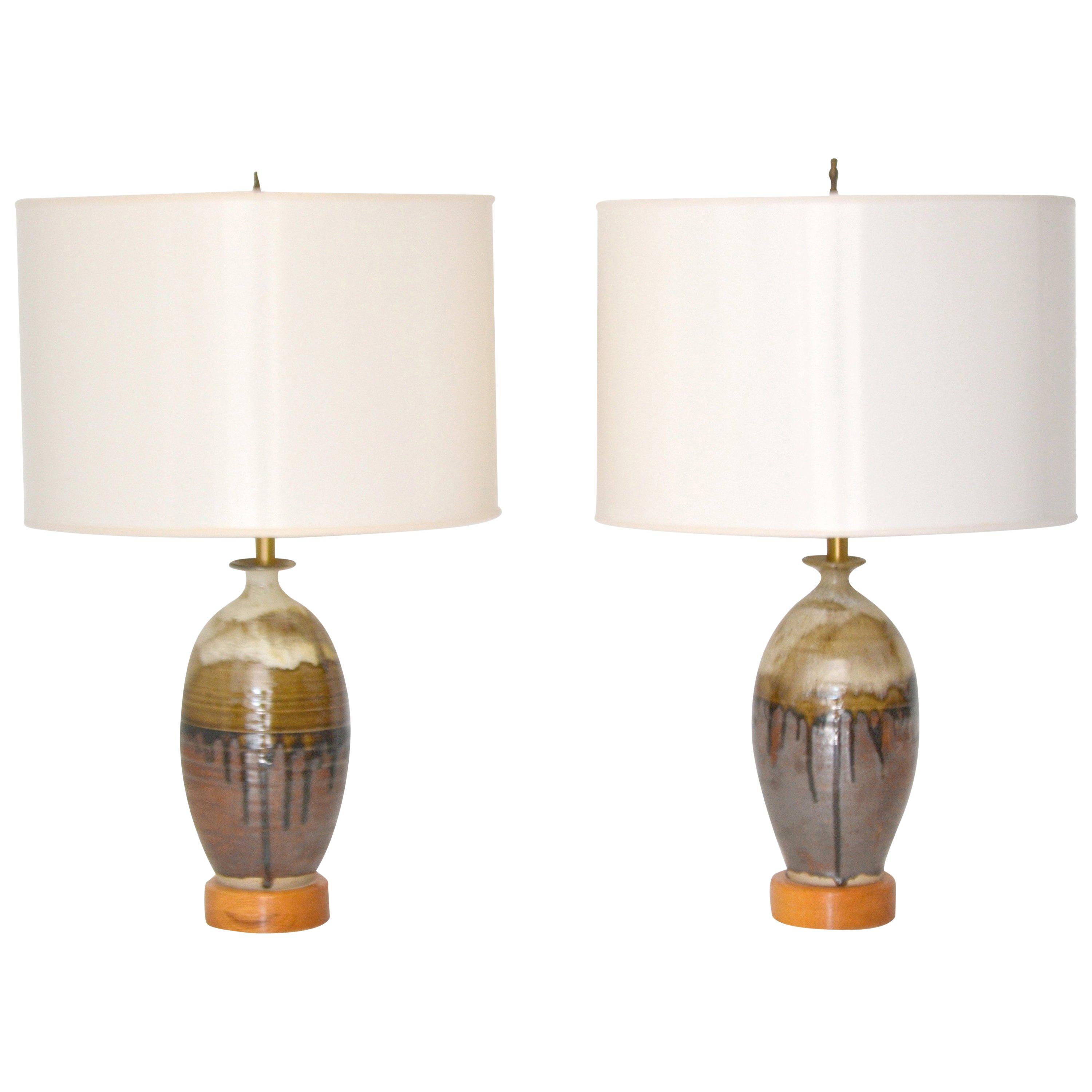 Pair of Midcentury Jar Form Ceramic Table Lamps For Sale