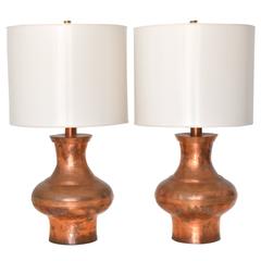 Pair of Mid-Century Hammered Copper Table Lamps 11