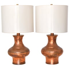 Pair of Hammered Copper Table Lamps