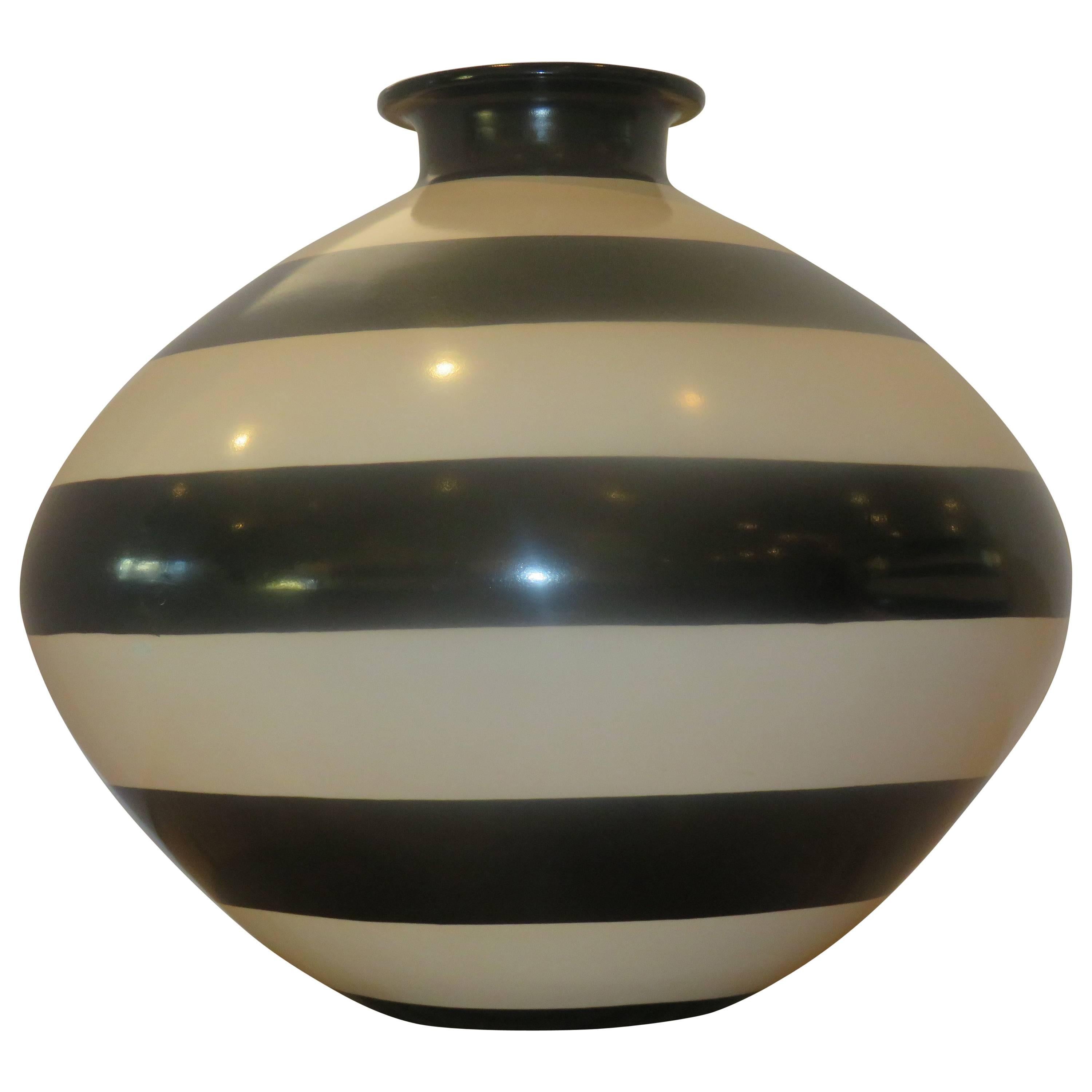 Large Studio Crafted Black and White Vase/Vessel, 1970s