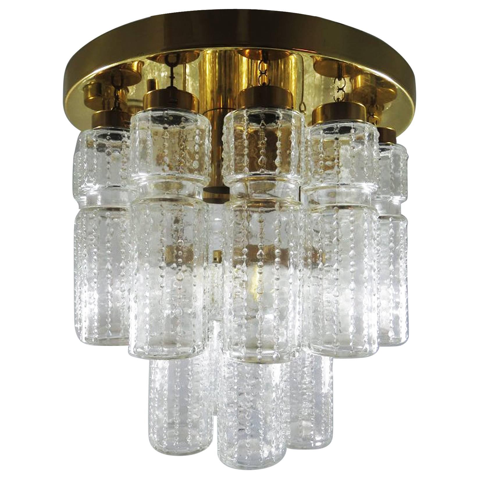 Beautiful Vintage Flush Mount Chandelier with Hand Blow Glass Prisms For Sale