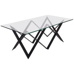 Custom "X" Base Iron and Glass Coffee Table 2