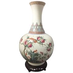 Antique Tall Chinese Porcelain Famille Rose Vase/Stand Hongxian Mark, Early 20th Century