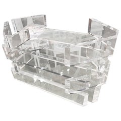 Lucite Stacked Brick Coffee Cocktail Table Hollywood Regency Vintage