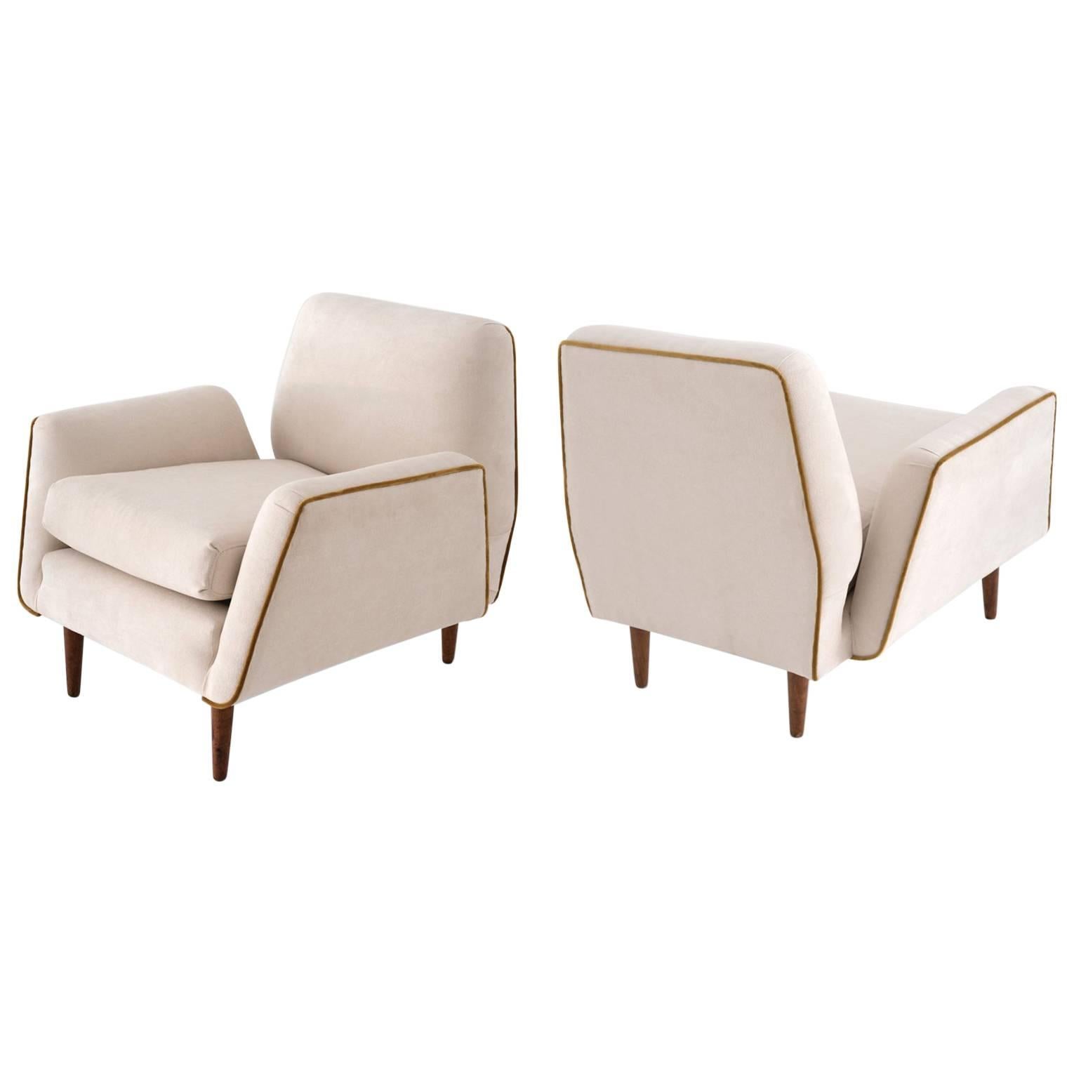 Martin Eisler & Carlos Hauner Pair of Modern Brazilian Armchairs wood and velvet For Sale