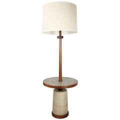 Vintage Rare Walnut Floor Lamp with Integrated Mosaic Table by Jane and Gordon Martz