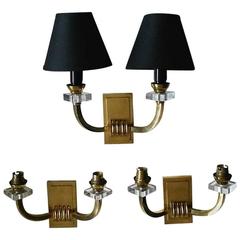 Exceptional Set of 2 Pairs of Jacques Adnet Wall Sconces 7