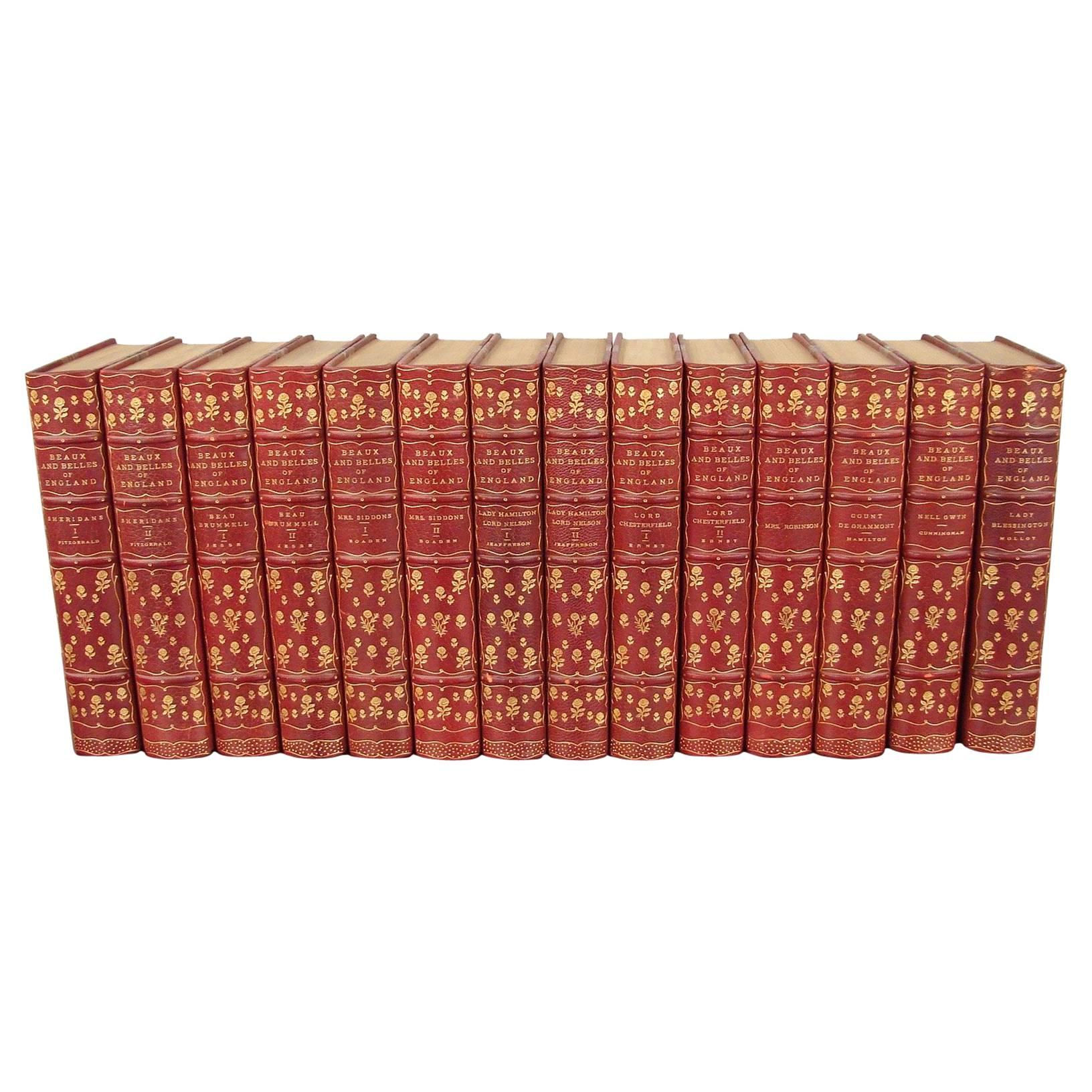 Grolier Society Red Leather-Bound Set Beaux and Belles of England