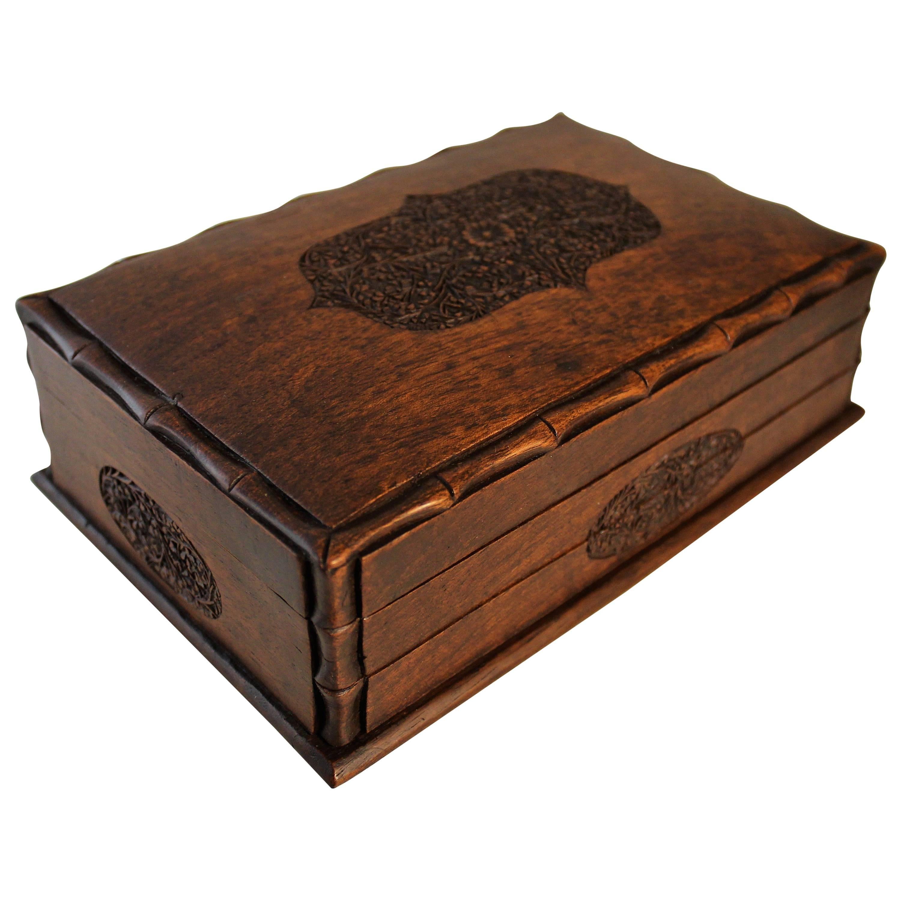 Edwardian Hand-Carved Puzzle Box with Trick Opening