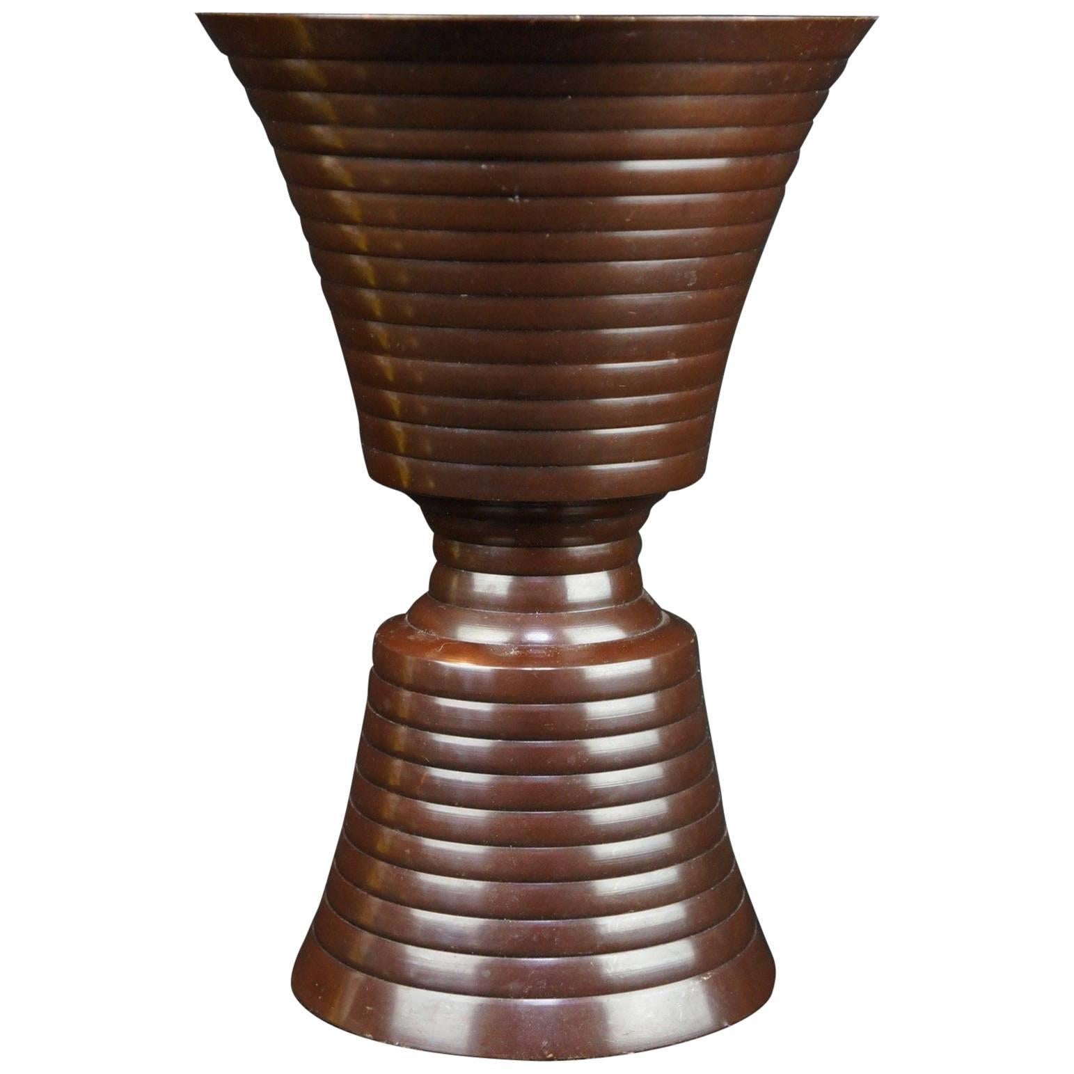 Japanese Hand Cast Bronze Minimalist Vase, Mid-Century Modern