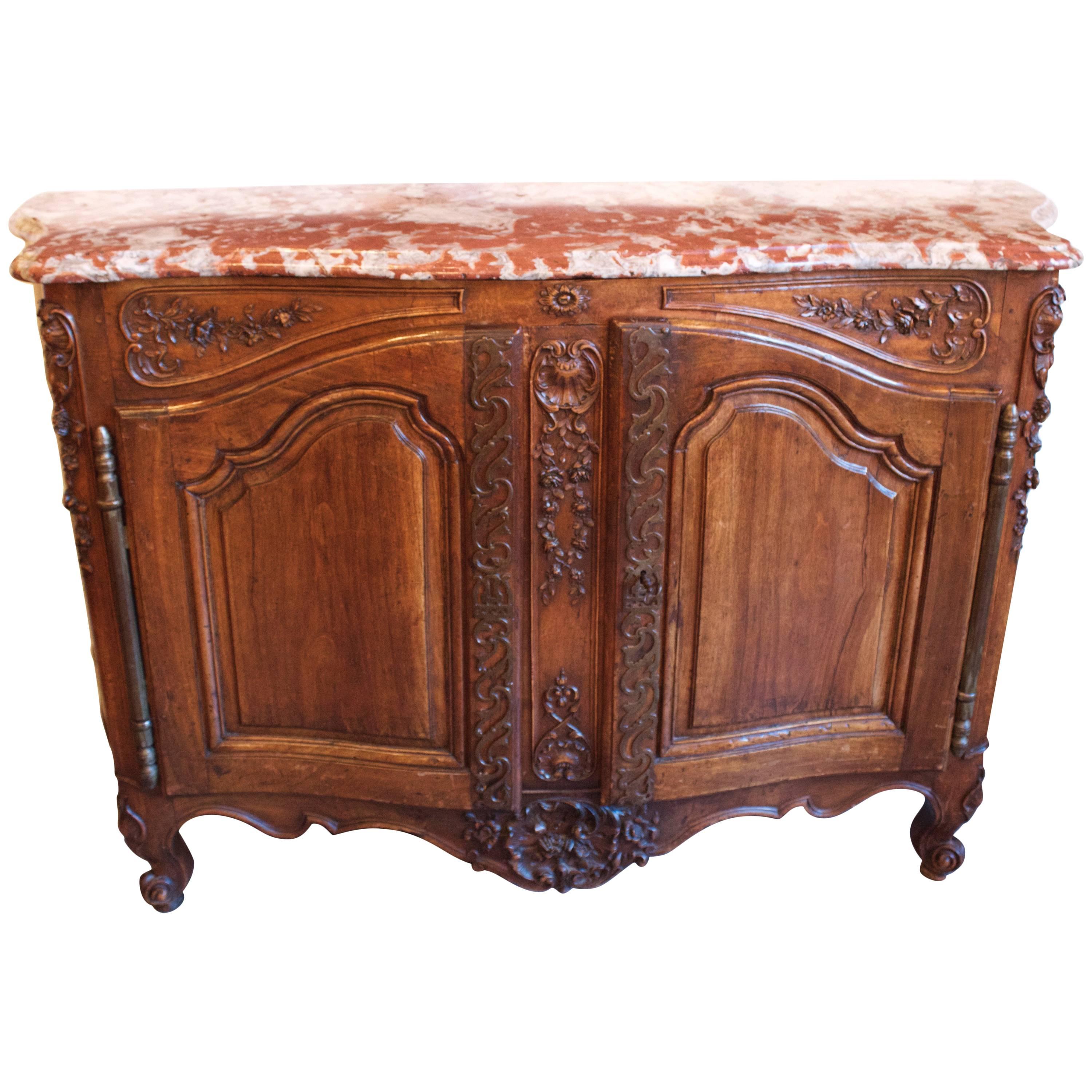 Exceptional Louis XV Pd Carved Walnut and Marble Top "Buffet de Chasse"