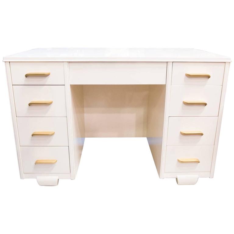 Vintage Lacquered Double Pedestal Desk at 1stdibs