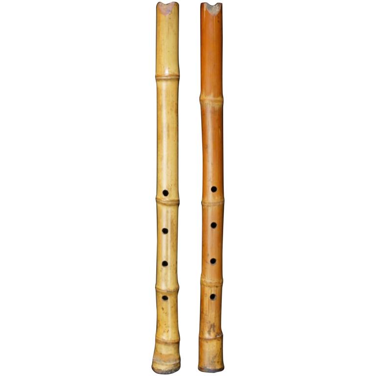 Japan Antique Handmade Pair of Bamboo Shakuhachi Zen Flutes, 1900 at 1stDibs