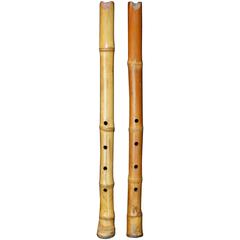 Japan Antique Handmade Pair of Bamboo Shakuhachi Zen Flutes, 1900