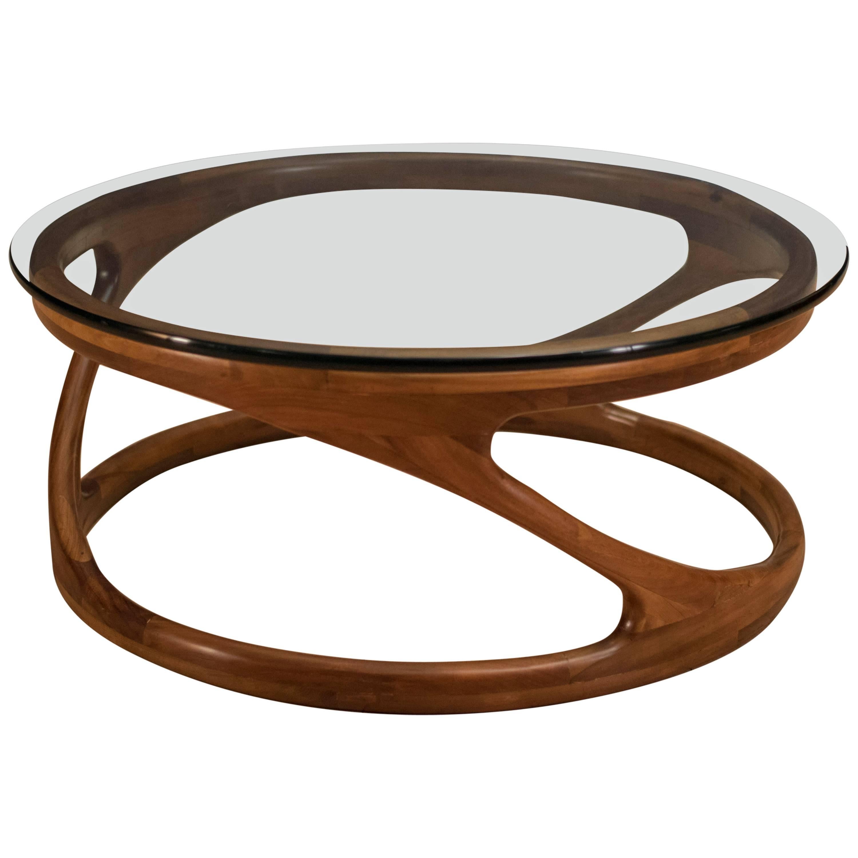 American Studio Craft Sculptural Walnut and Glass Coffee Table