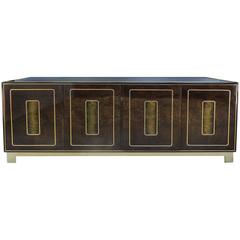Mid-Century Modern Romweber Burl Wood and Brass Credenza 3
