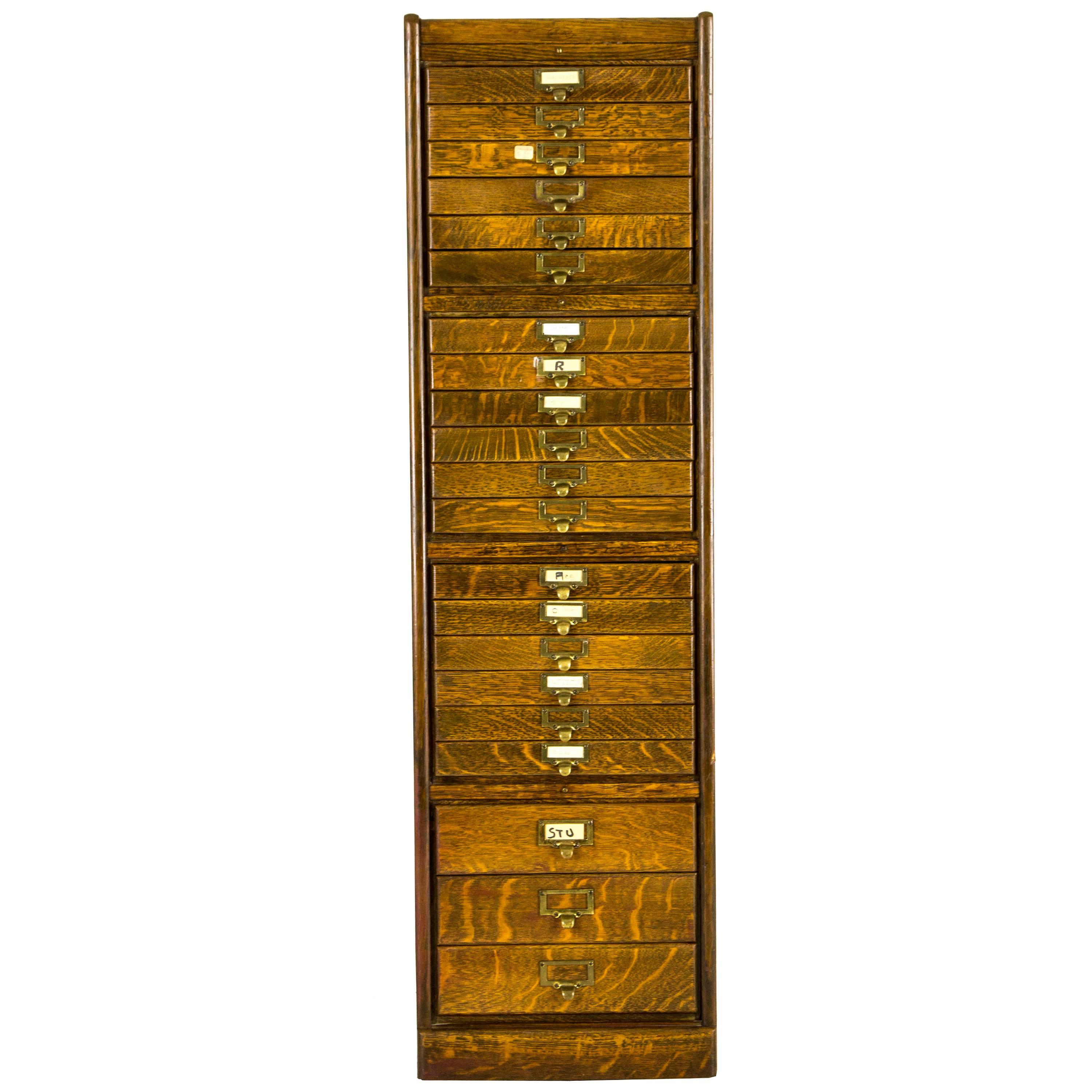 Antique Quarter Sawn Oak Macey Flat File Cabinet, 21 Drawers, 1920s 