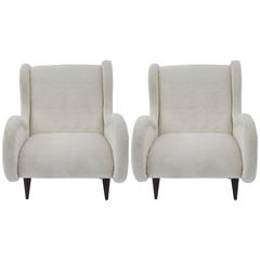 Pair of White Ecru Italian Lounge Chairs