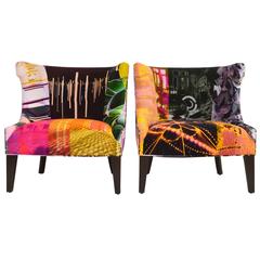 Pair of Avant Garde Art "Passage" Velvet Barrel Back Chairs