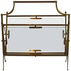 Italian Gio Ponti Style Brass and Glass Magazine Holder, circa 1940 1