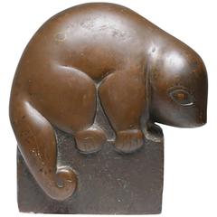 Patinated Bronze Finish Baby Opossum Signed by Marian Weisburg