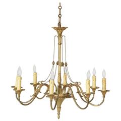 Large French Mid-Century Louis XVI Style Bronze Chandelier with Eight Lights