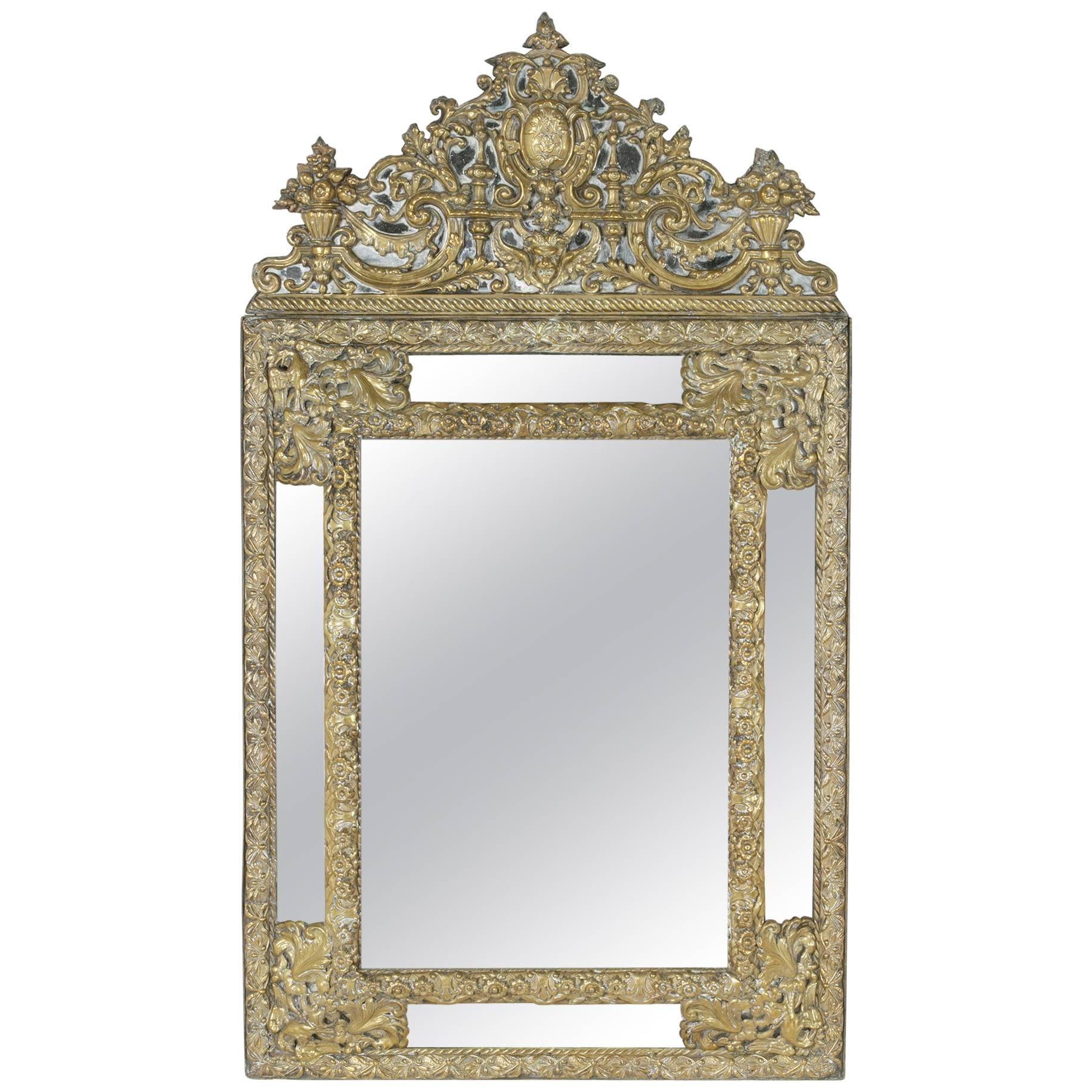 19th Century Napoleon III Period Bronze Repousse Cushion Mirror