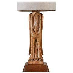 Hand-Carved and Signed Oak Table Lamp by Heifetz