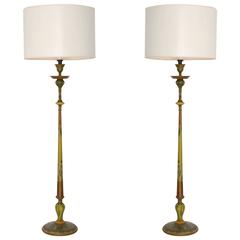 Pair of Venetian Hand-Painted Carved Wood Candlestick Table Lamps 8