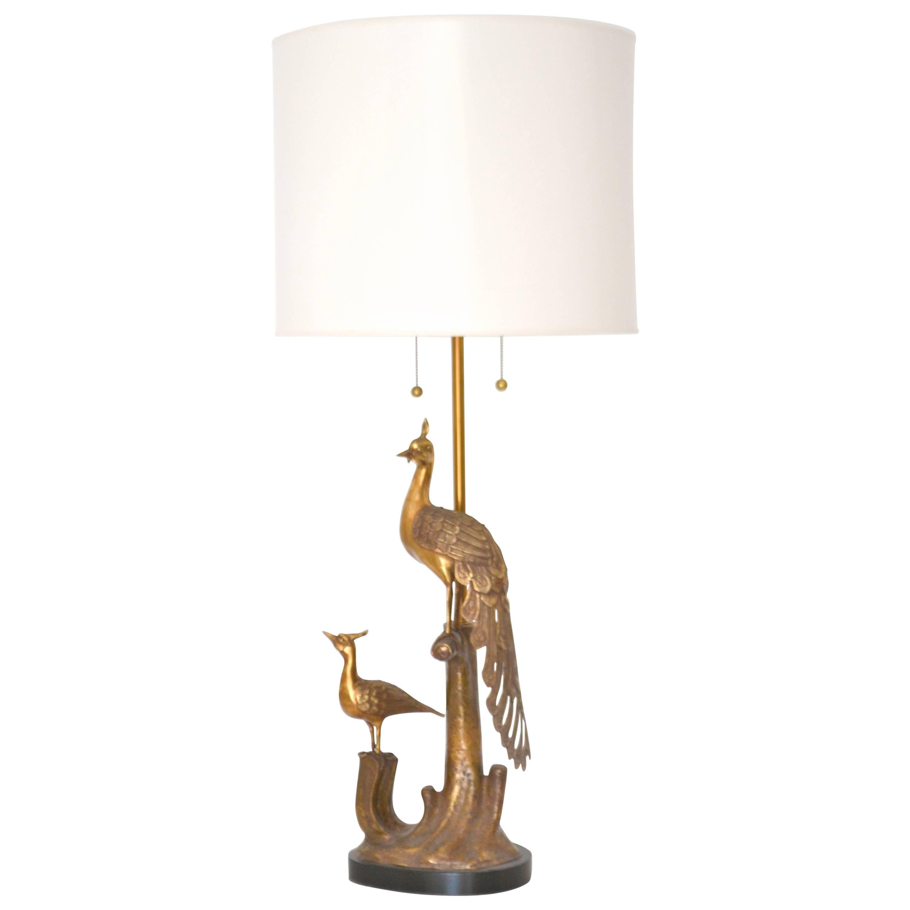 Mid-Century Marbro Brass Peacock Form Table Lamp For Sale