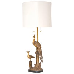 Retro Mid-Century Marbro Brass Peacock Form Table Lamp