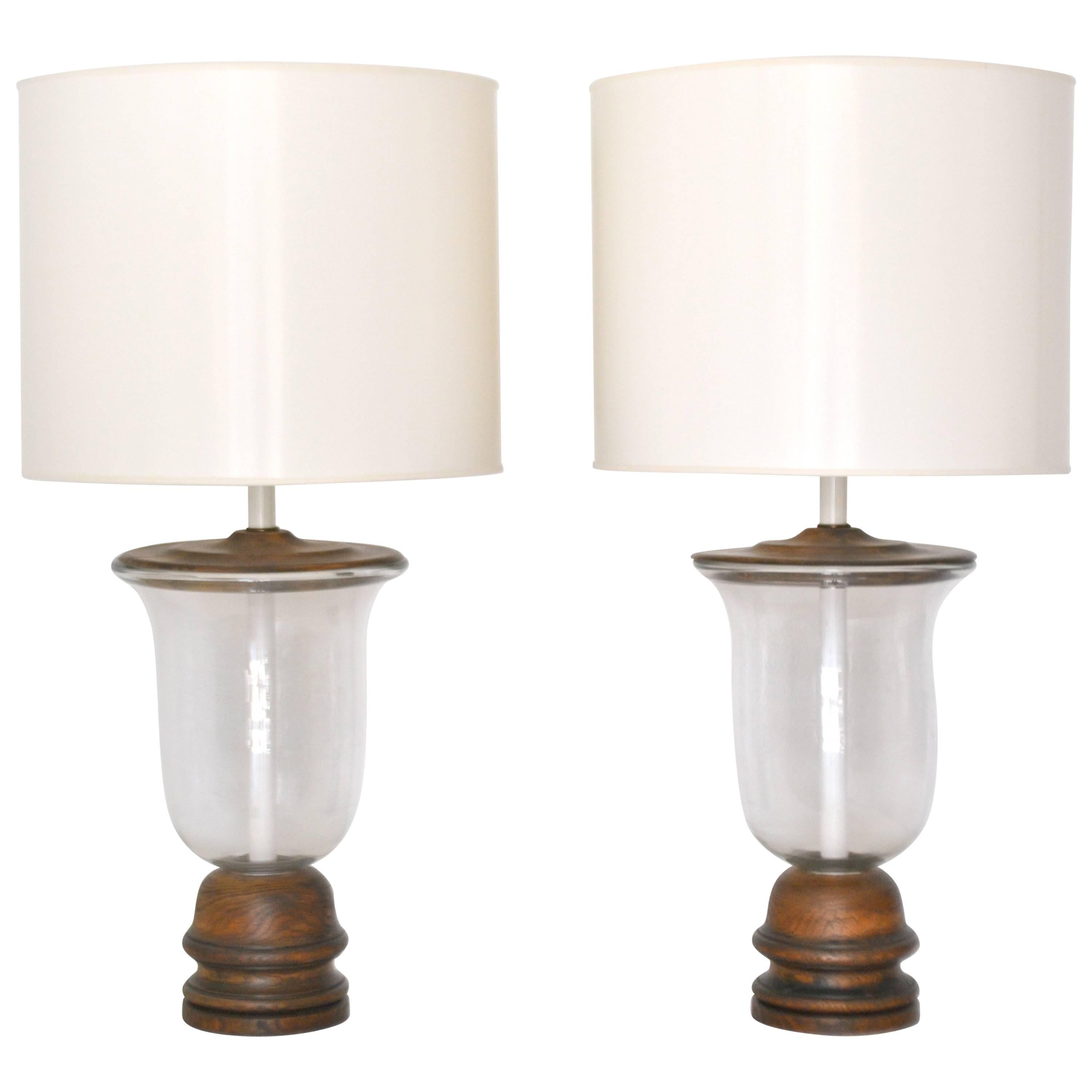 Pair of Mid-Century Blown Glass Bell Jar Table Lamps For Sale