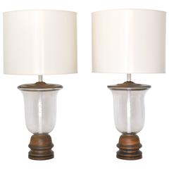 Vintage Pair of Mid-Century Blown Glass Bell Jar Table Lamps