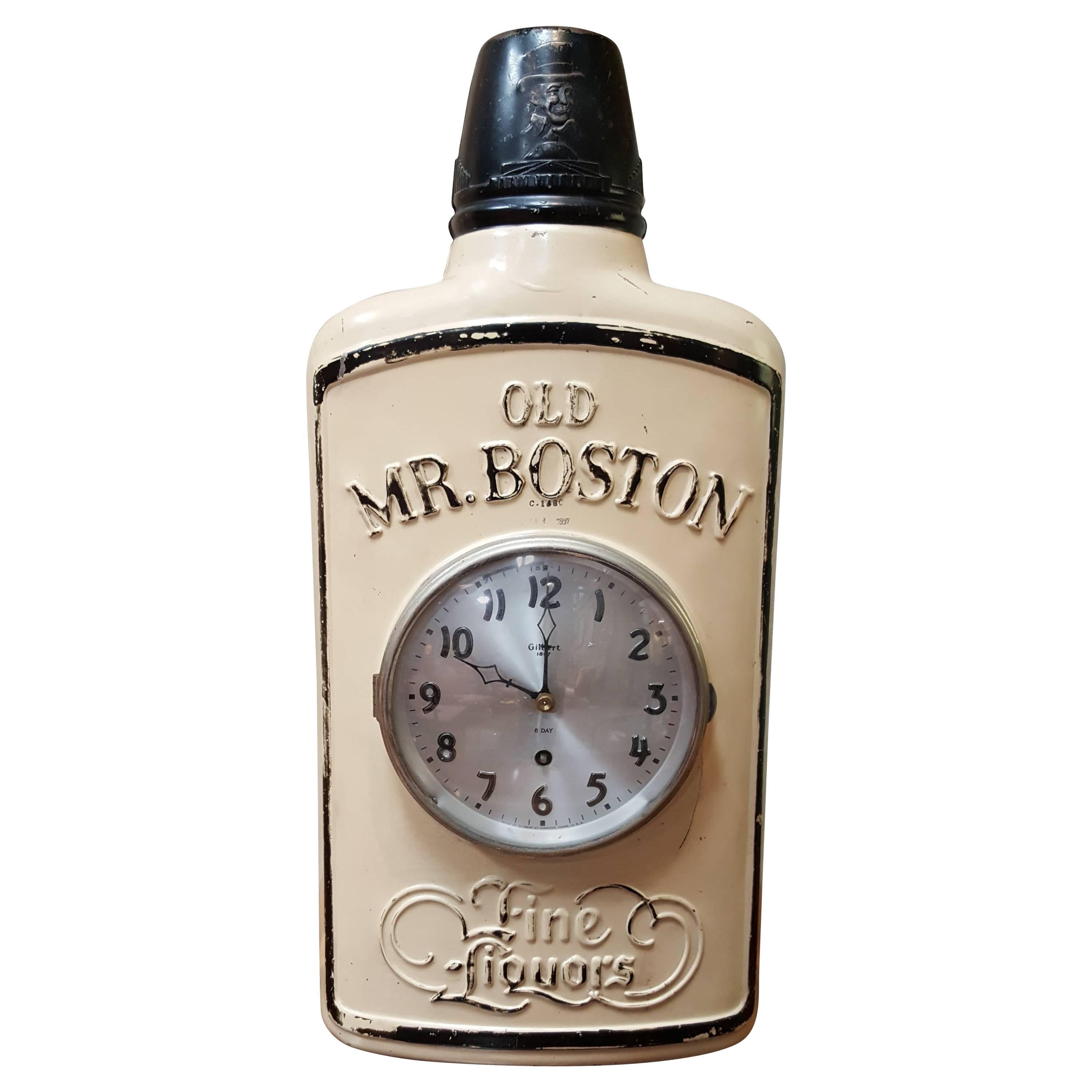 Old Mr. Boston Whiskey Advertising Clock For Sale