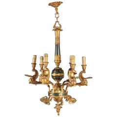 Gilded and Burnished Bronze Chandelier with Empire Design, Italy, 19th Century
