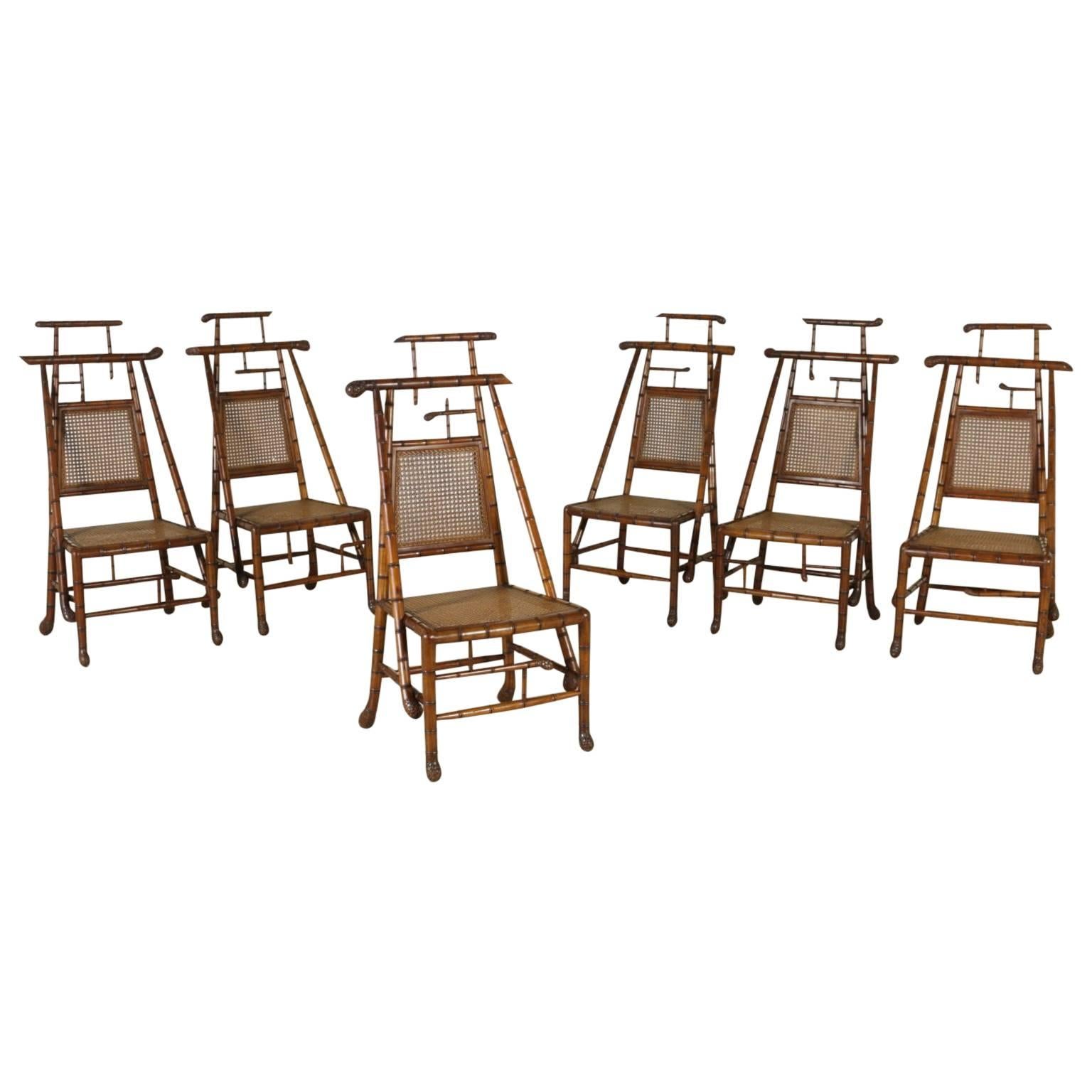 Group Six Chairs Carved Solid Maple 'Faux Bamboo' Style Italy 19th Century