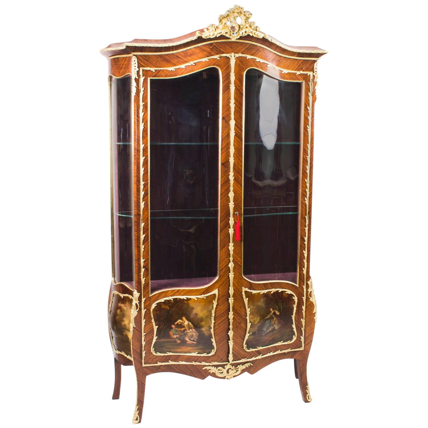 19th Century French Goncalo Alves  Vernis Martin Display Cabinet