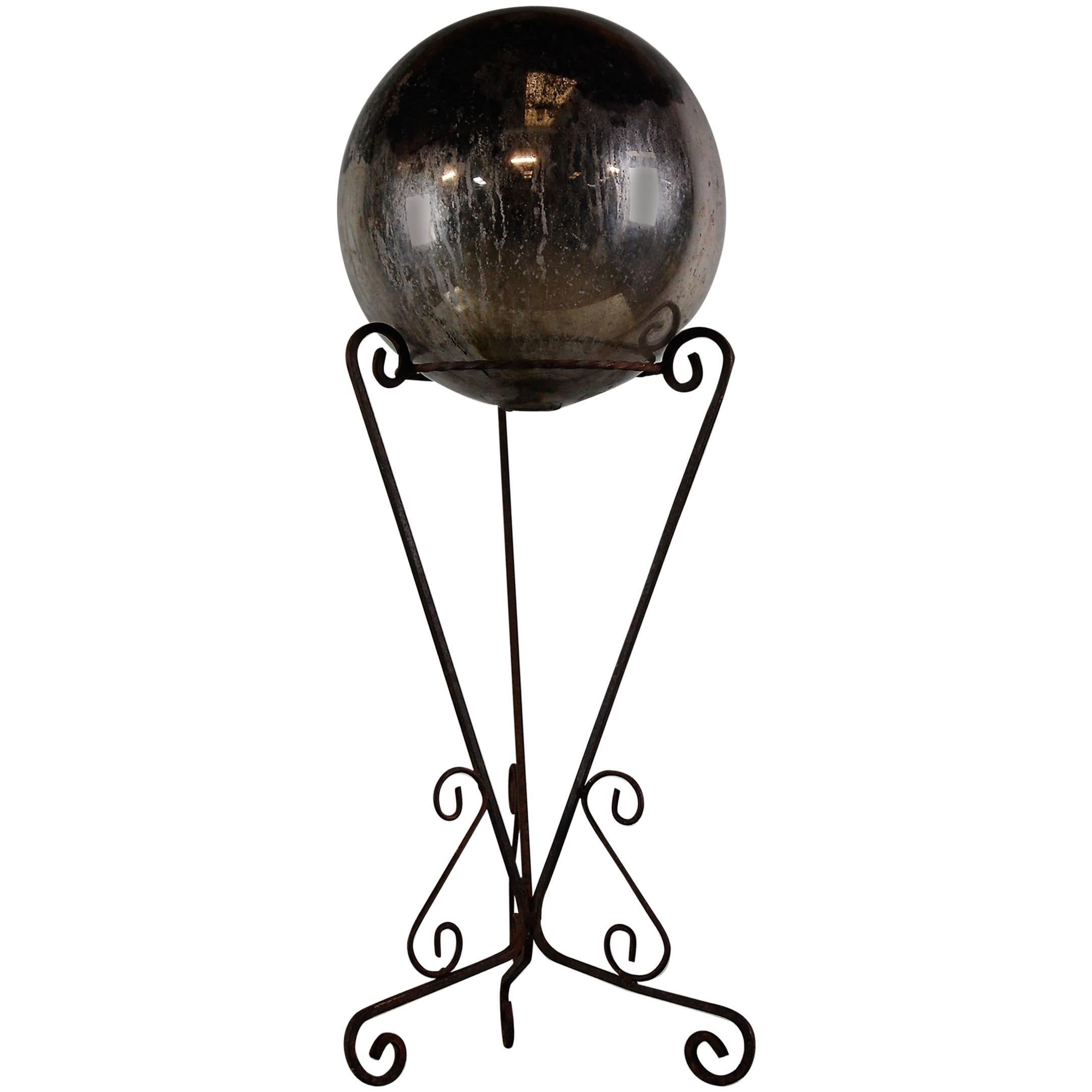 Late 19th Century Distressed Witches Ball on Stand