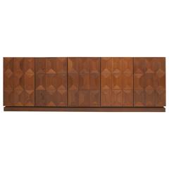 Brutalist Diamond Oak Credenza