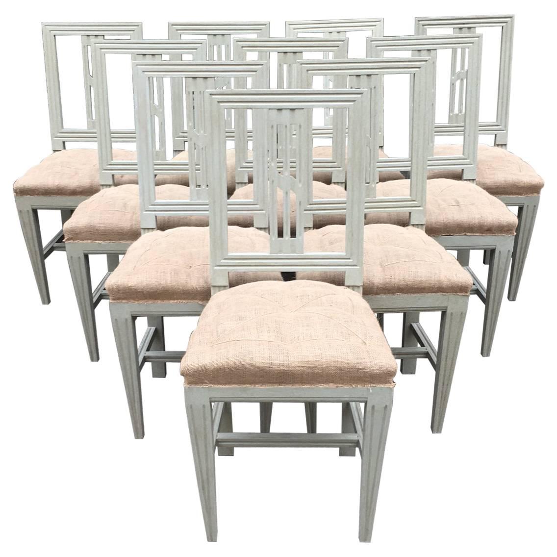 Set of Ten Swedish Gustavian Style Chairs