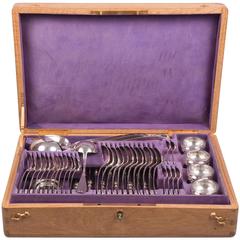 Antique Flatware Service for 12 with Original Oak Canteen, Vienna, circa 1855-1900