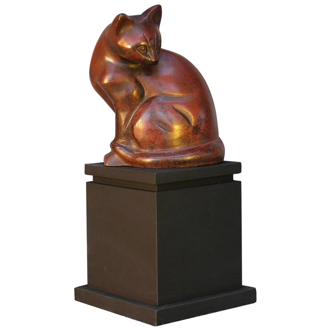 Art Deco Patinated Bronze Model of a Sitting Cat, circa 1930