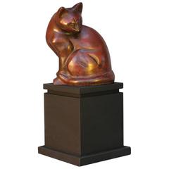 Art Deco Patinated Bronze Model of a Sitting Cat, circa 1930 12