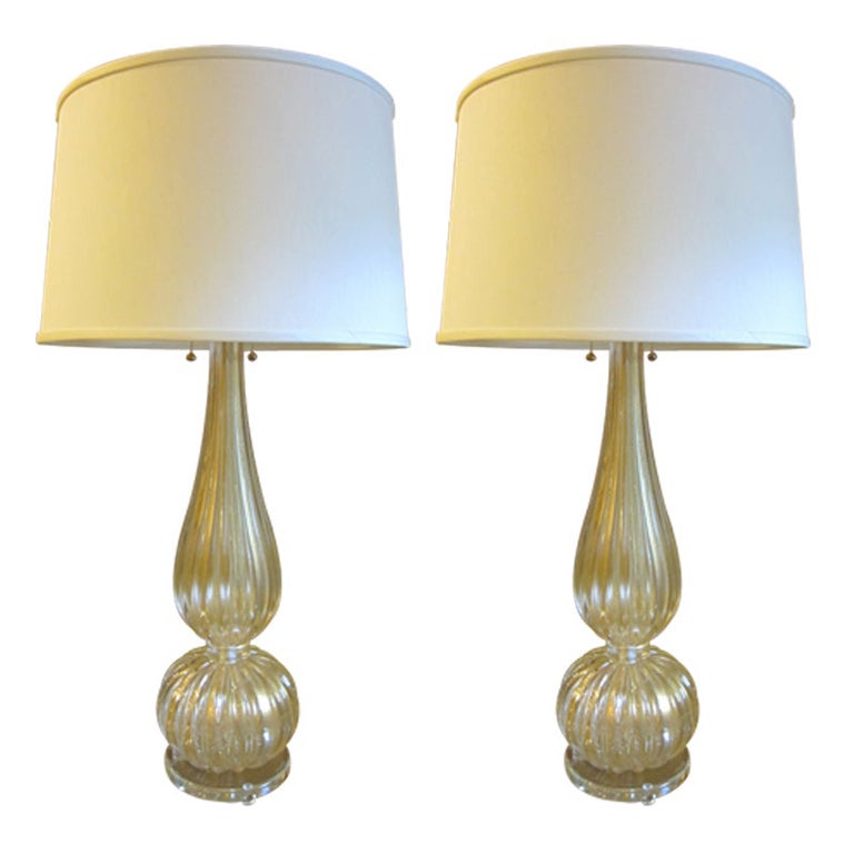 Pair Large Hand-blown Murano / Venetian Glass Table Lamps, Barovier e Toso For Sale