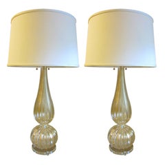 Pair Large Hand-blown Murano / Venetian Glass Table Lamps, Barovier e Toso