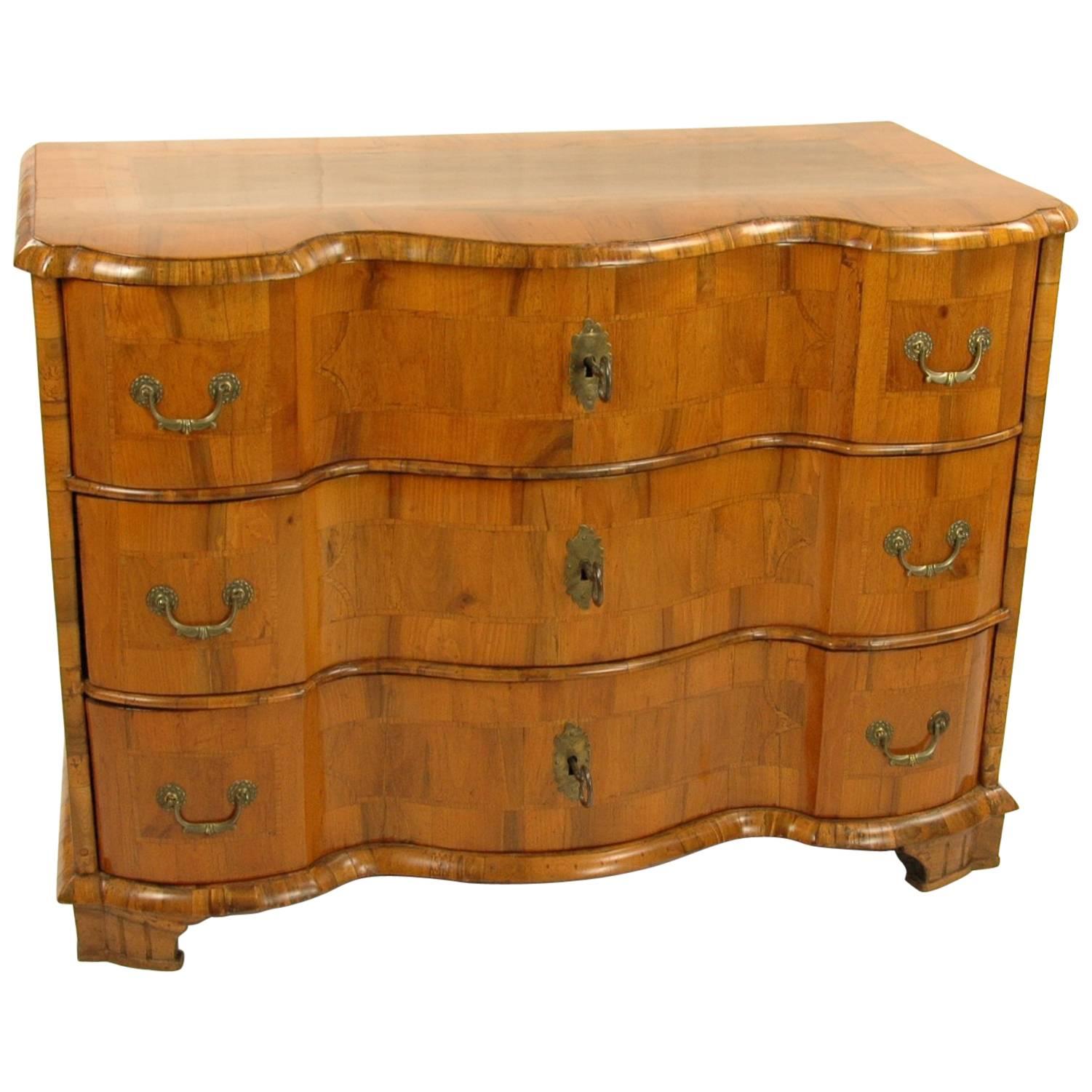 Baroque Chest of Drawers, Walnut-Tree, circa 1760, Inlaid Works, Three Drawers