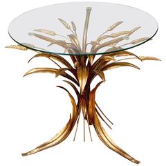 Mid-Century Hollywood Regency Gilt Metal Wheat Sheaf Side Table by Hans Kögl