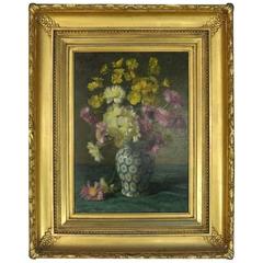 Antique Still Life Oil on Canvas Painting in Gold Gilt Frame, Signed, 1910