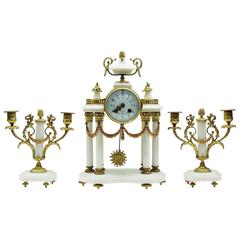 Napoleon III White Marble and Ormolu Mantel Clock Set, Garniture by Mougin Paris